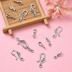 チベットスタイル合金フックと目の留め金  不規則な  カドミウムフリー＆鉛フリー  アンティークシルバー  フック：25x13mm  穴：2mm  アイクラッシャ：16x5x6mm  穴：2mm&nbsp;PALLOY-YW0003-25