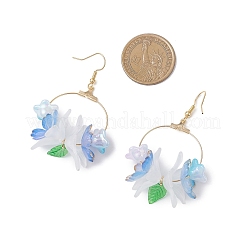 3ペア3色304ステンレススチールの花と葉のダングルイヤリング  アクリルビーズとチャーム付き  真鍮のピアスフック  18KGP本金メッキ  ミックスカラー  64x30mm  1対/カラー&nbsp;EJEW-TA00751