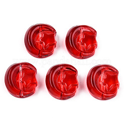 透明なスプレー塗装ガラスビーズ  スターとムーン  レッド  14x12.5x5mm  穴：1mm&nbsp;GLAA-N035-036-C07