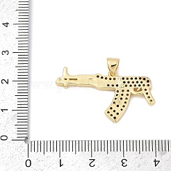 真鍮製マイクロパヴェキュービックジルコニアペンダント  銃の形をしたチャーム  ラックめっき  カドミウムフリー＆鉛フリー  長持ちメッキ  18KGP本金メッキ  32x17.5x3mm  穴：4x3.5mm&nbsp;KK-U058-59B-G