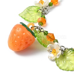 ガラス＆レジン＆アクリルフラワーチャームブレスレット  304ステンレススチールジュエリー  苺  7-1/4インチ（18.5cm）&nbsp;BJEW-JB09435-02