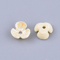 オペーク樹脂ビーズ  ABカラーメッキ  3花びら  花  ミックスカラー  6x6.5x2.5mm  穴：1mm&nbsp;X-RESI-T040-011