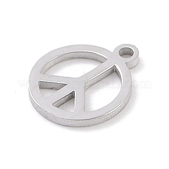 変色しない304ステンレススチールチャーム  レーザー切断  ステンレス鋼色  ピースサイン  10x8x1mm  穴：1mm&nbsp;STAS-K286-01B-P