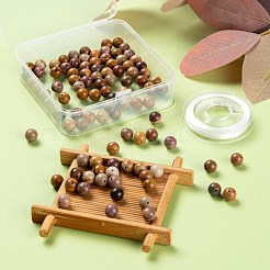 100個8mm天然ムーカイトラウンドビーズ  10mの弾性水晶糸付き  DIYストレッチブレスレット作成キット用  8mm  穴：1mm&nbsp;DIY-LS0002-57