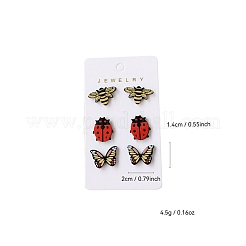 女性用アクリルスタッドピアス  蝶と蜂と昆虫  ミックスカラー  14x20mm  3のペア/セット&nbsp;PW-WG6C60C-01