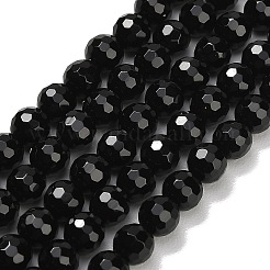 ナチュラルブラックオニキスビーズ連売り  多面カット  ラウンド  染め＆加熱  6mm  穴：0.9mm  約63~64個/連  15.16~15.28''（38.5~38.8センチメートル）&nbsp;G-C280-B01-6mm