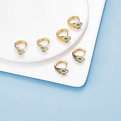 エナメルをあしらったキュービックジルコニアのスネークフープピアス  女性のための金の真鍮の蝶番を付けられたイヤリング  カドミウムフリー＆鉛フリー  ホワイト  16x17.5x7mm  ピン：0.8mm&nbsp;EJEW-SZ0001-87E