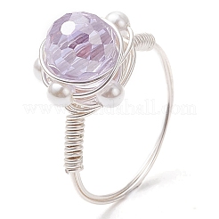 Round Glass & Shell Pearl Finger Rings&nbsp;RJEW-JR00795