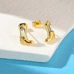 Brass Micro Pave Cubic Zirconia Stud Earrings For Women&nbsp;EJEW-B111-01G-01