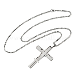 Religion 201 Stainless Steel Jesus Cross Pendant 304 Stainless Steel Box Chain Necklaces&nbsp;SA-CBA3211-02P