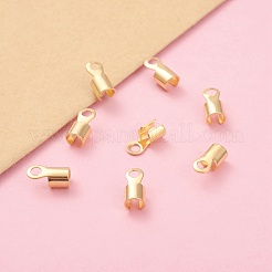 真鍮製折りたたみ式カシメエンドパーツ  圧着コードの端を折ります  長持ちメッキ  カドミウムフリー＆ニッケルフリー＆鉛フリー  18KGP本金メッキ  9.5x5x4.5mm  穴：2mm  内径：4mm&nbsp;X-KK-F824-112G