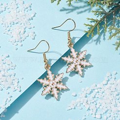 合金エナメルスノーフレークダングルイヤリング  女の子女性用304ステンレススチールジュエリー  ホワイト  41.5x18.5mm&nbsp;EJEW-JE05549