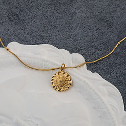 Bohemian 304 Stainless Steel Embossed Flower Pendant Necklaces for Women&nbsp;WG2EB36-01