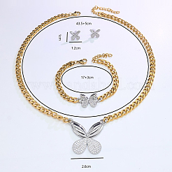 Women's Stainless Steel & Brass Micro Pave Cubic Zirconia Link Bracelets & Stud Earrings & Pendant Necklaces Sets&nbsp;HK0895-2