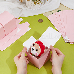 正方形のクラフト紙ネックレスイヤリング収納ギフトボックス  ギフト包装ケース  ピンク  8x8x8cm&nbsp;CON-WH0095-90A-01