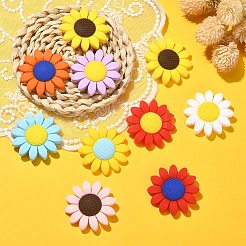 20 個 10 色食品グレードの環境に優しいシリコーン焦点ビーズ  ヒマワリ  ミックスカラー  39.5~40x9.5mm  穴：2mm  2個/カラー&nbsp;SIL-CJ0001-12