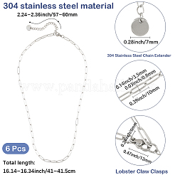 304ステンレススチールペーパークリップチェーンネックレス6個  ステンレス鋼色  16.14~16.34インチ（41~41.5cm）&nbsp;NJEW-SC0001-57A-P