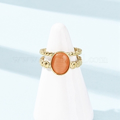 304 Stainless Steel with Glass Cat Eye Cuff Rings for Women&nbsp;RJEW-K309-40A