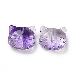 ガラスビーズ  ジュエリー作りのための  猫  青紫色  12.5x14x6.5mm  穴：1mm&nbsp;GLAA-G079-02E