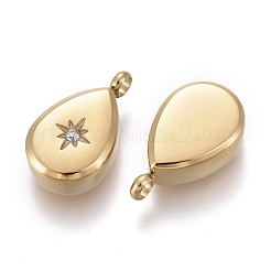 316サージカルステンレスペンダント  クリスタルラインストーン付き  星と涙  ゴールドカラー  クリスタル  15x9.5x4mm  穴：1mm&nbsp;X-STAS-I164-037G