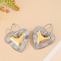 女性用合金スタッドピアス  ハート  ゴールデン·ステンレス鋼色  50x38mm&nbsp;WG77B71-01