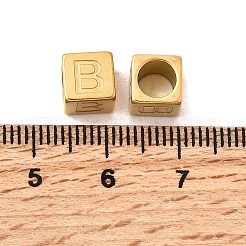 304ステンレススチールヨーロピアンビーズ  大穴ビーズ  文字付きのキューブ  ゴールドカラー  文字B  7x7x7mm  穴：5mm&nbsp;STAS-D382-02B-G