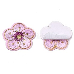 コンピュータ化された刺繍の不織布の自己接着パッチ  ポリエステル糸コスチュームアクセサリー付き  花  スミレ  32x33x2mm&nbsp;X-AJEW-T010-02E