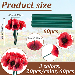 布製人工ポピーの花の頭60個（3色）  お祭り＆パーティー用品  PP花茎60個付き  ミックスカラー  62x65x30mm  穴：2mm  3色  20個/カラー  60pc&nbsp;AJEW-GA0009-24