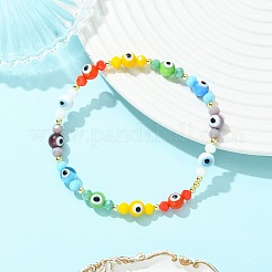 Handmade Evil Eye Lampwork Round Beads & Electroplate Glass Beads Stretch Bracelets for Women&nbsp;BJEW-JB13758