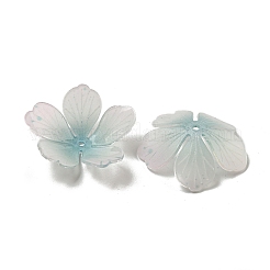 熱収縮プラスチックビーズキャップ  5  - 花びらの花  淡いターコイズ  26x28x1mm  穴：1.6mm&nbsp;SACR-M007-05A