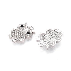 ラックメッキ合金とラインストーンペンダント  フクロウ  プラチナ  19x14x3.5mm  穴：1.8mm&nbsp;PALLOY-T092-19P
