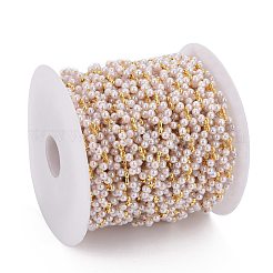真鍮手作りビーズチェーン  ccbプラスチックビーズとスプール付き  長持ちメッキ  溶接されていない  花  ホワイト  ゴールドカラー  花：11x12.5x4mm  リンク：8x3x1.5mm  約32.8フィート（10m）/ロール&nbsp;CHC-I036-01G