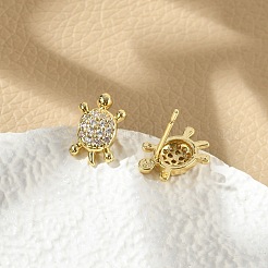 真鍮マイクロペーブクリアキュービックジルコニアスタッドピアス  鉛フリー＆カドミウムフリー  長持ちメッキ  ラックめっき  18KGP本金メッキ  カメ  13x7.5mm&nbsp;EJEW-R016-26G-03