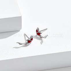 変色防止ロジウムメッキスターリングシルバースタッドピアス925個  キュービックジルコニアとイヤーナット付き  魚  プラチナ  12x12mm&nbsp;STER-BB72115