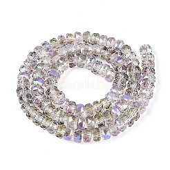 電気メッキ透明ガラスビーズ連売り  ロンデル  多面カット  プラム  5.5~6.5x3.5~4.5mm  穴：1~1.4mm  約91~100個/連  14.17~17.32インチ（36~44cm）&nbsp;EGLA-N022-05B-C12