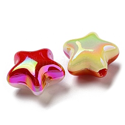 UVメッキレインボー虹色不透明アクリルビーズ  キラキラビーズ  ツートン  スター  ミックスカラー  18.5x20x11mm  穴：1.6mm&nbsp;X-MACR-D081-13