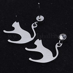 201 Stainless Steel Kitten Dangle Stud Earrings&nbsp;LS-EJEW-T008-JN745