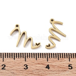 304ステンレススチールチャーム  レーザー切断  14KGP本金メッキ  文字m  15x8.5x1.5mm  穴：1mm&nbsp;STAS-M327-02G-M