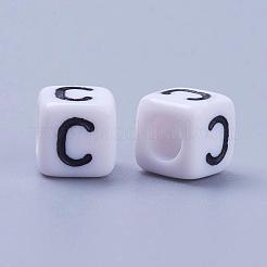 Letter C Cube White Acrylic Beads&nbsp;X-PL37C9308-C