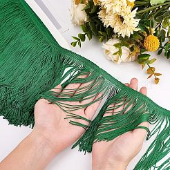 ポリエステルラテンフリンジレース  洋服アクセサリーデコレーション  DIYレーストリム刺繡生地  グリーン  6-1/8インチ（155mm）  10m /カード&nbsp;OCOR-WH0064-43A
