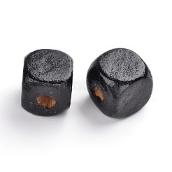染色天然木ビーズ  キューブ  子供の日のネックレス作りのための素晴らしい  無鉛の  ブラック  10mm  穴：3.5mm&nbsp;X-WOOD-S617-10-LF