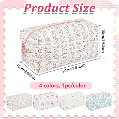 4個 4色長方形コットン化粧ポーチ  女性用花柄メイクアップバッグ  ミックスカラー  20x10x10cm  1pc /カラー&nbsp;AJEW-WA0005-14A