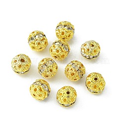 真鍮製のラインストーンビーズ  グレードA  ゴールデンの金属色  ラウンド  クリスタル  8mm  穴：1mm&nbsp;RB-A011-8mm-01G-A-NF