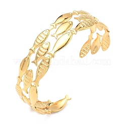 304ステンレススチール製カフバングル  女性用幅広バングル  魚  3/4インチ（1.8cm）  内径：2-1/2x2インチ（6.35x5.05cm）&nbsp;BJEW-B158-04G-01