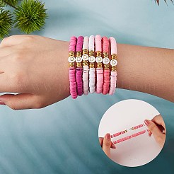 10個10スタイル手作りポリマークレイヘイシビーズストレッチブレスレットハート付き  女性のためのアクリル分厚いカーブチューブブレスレット  ピンク  内径：2-1/8インチ（5.5cm）&nbsp;BJEW-SW00036-02