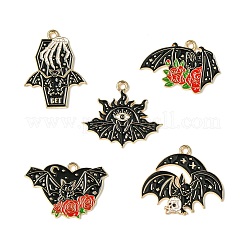 20 個 5 色のハロウィーン合金エナメルペンダント  バットチャーム  ミックスカラー  19.5~28x21~28x1~1.5mm  穴：1.8~1.9mm  4個/カラー&nbsp;FIND-CJ0002-72