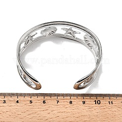 女性用304ステンレススチールカフバングル  ヒトデと貝殻の形  ステンレス鋼色  1-1/8インチ（2.7cm）  内径：2-1/4インチ（5.8cm）&nbsp;BJEW-D384-03P
