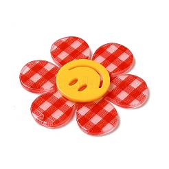 タータンチェックアクリルビッグペンダント  笑顔の花  レッド  55x50x4.5mm  穴：1.8mm&nbsp;LS-OACR-B008-B04