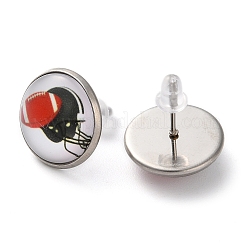 スポーツボールガラス＆304ステンレススチールスタッドピアス（女性用）  ステンレス鋼色  ラグビー  15.5mm&nbsp;EJEW-H005-01P-09