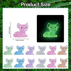 30 個 6 色の蓄光樹脂かわいい小さな猫の装飾品  暗闇で光る  マイクロ風景の装飾  ミックスカラー  26x26.5x17.5mm  5個/カラー&nbsp;RESI-SZ0003-42